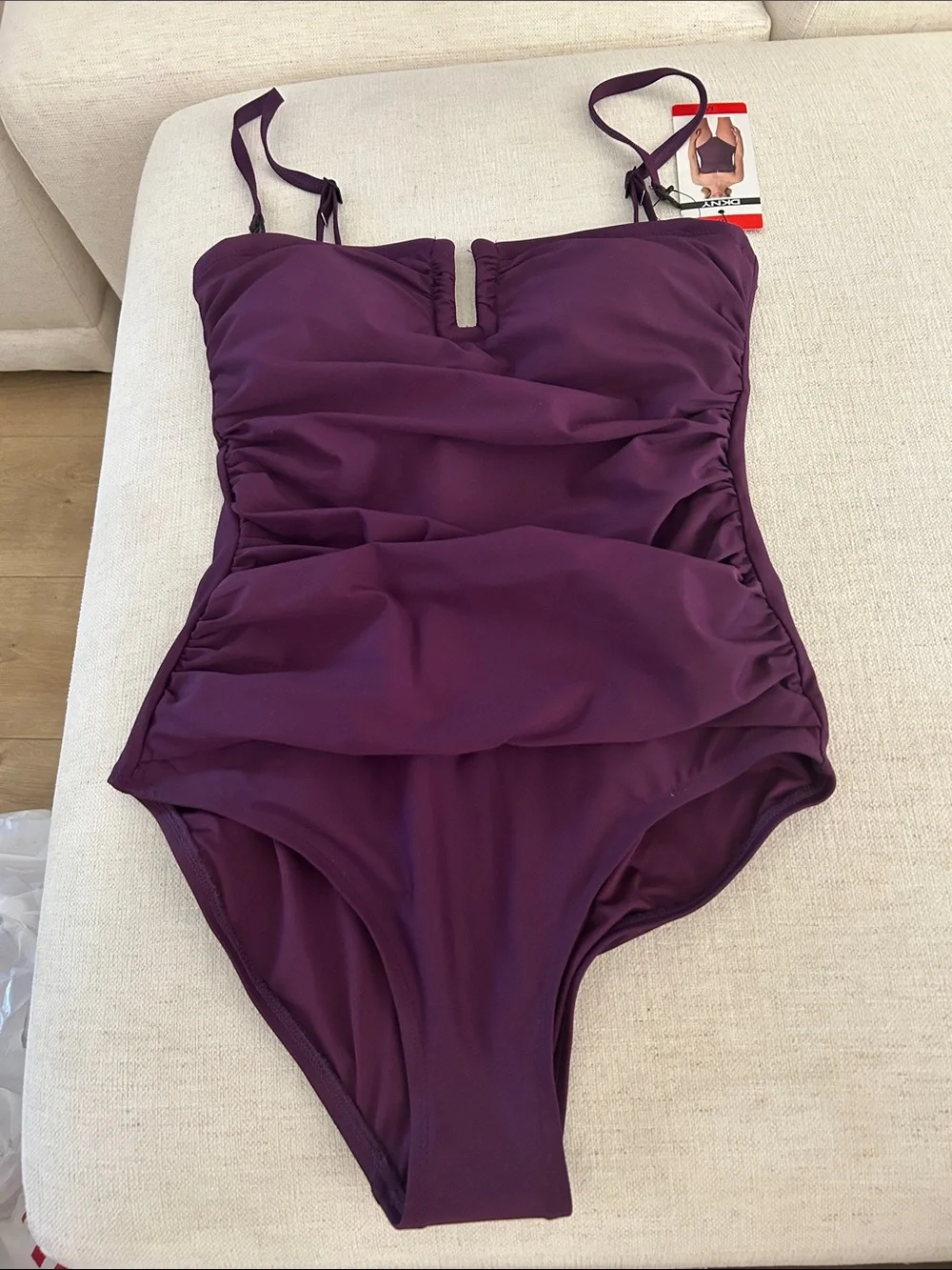 DKNY Women's One-Piece Removeable Cups Swimsuit, Purple, Size Medium, NWT - Picture 3 of 9